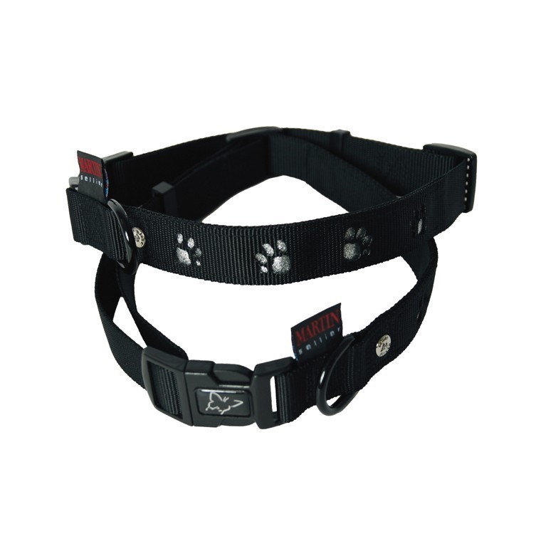Collier chien 30-45cm noir forme pattes 16mm