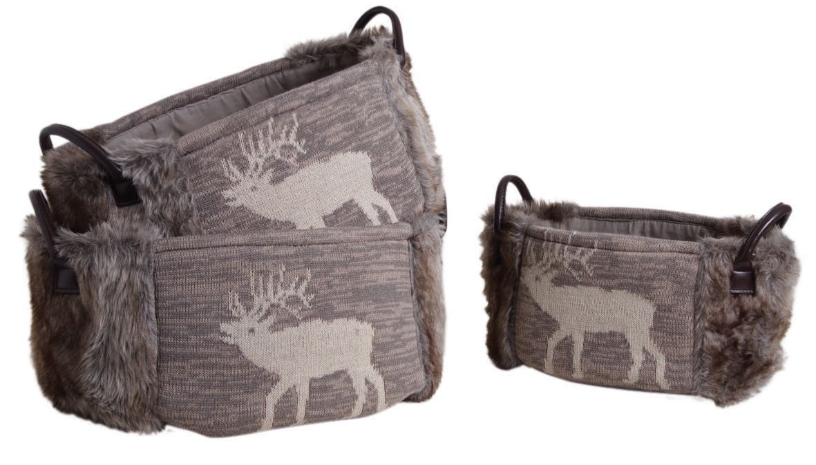 Corbeille de rangement ovale motif cerf (Lot de 3)