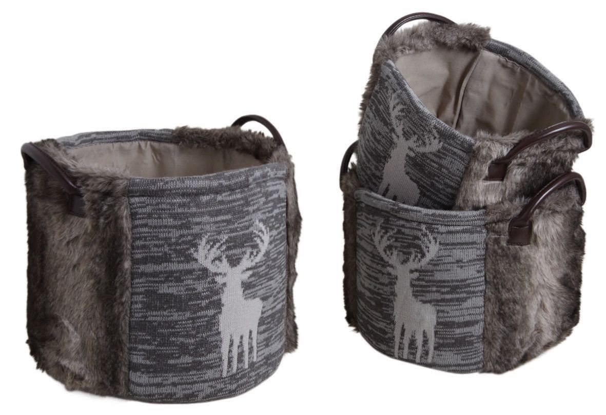 Corbeille de rangement ronde motif cerf (Lot de 3)