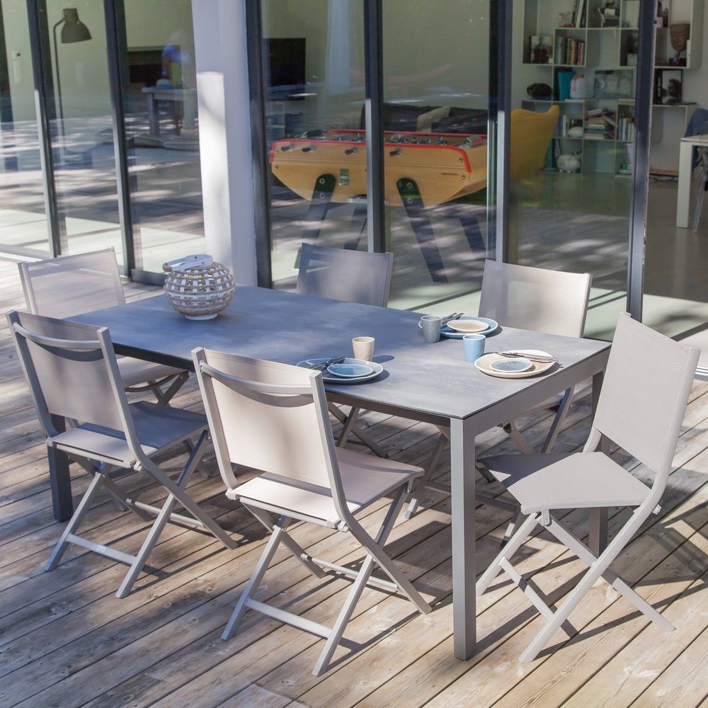 Table de jardin Soto aluminium/HPL l180 L90 cm taupe