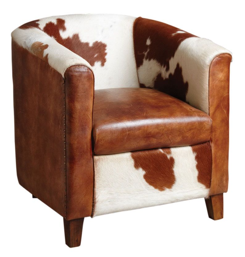 Fauteuil club en cuir et peau de vache