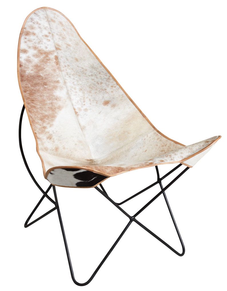 Fauteuil en métal et peau de vache