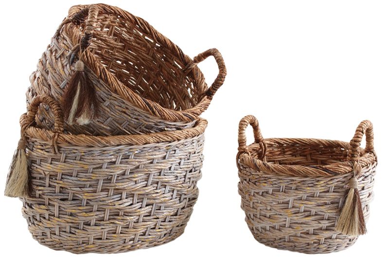 Corbeilles de rangement rondes en bananier (Lot de 3)