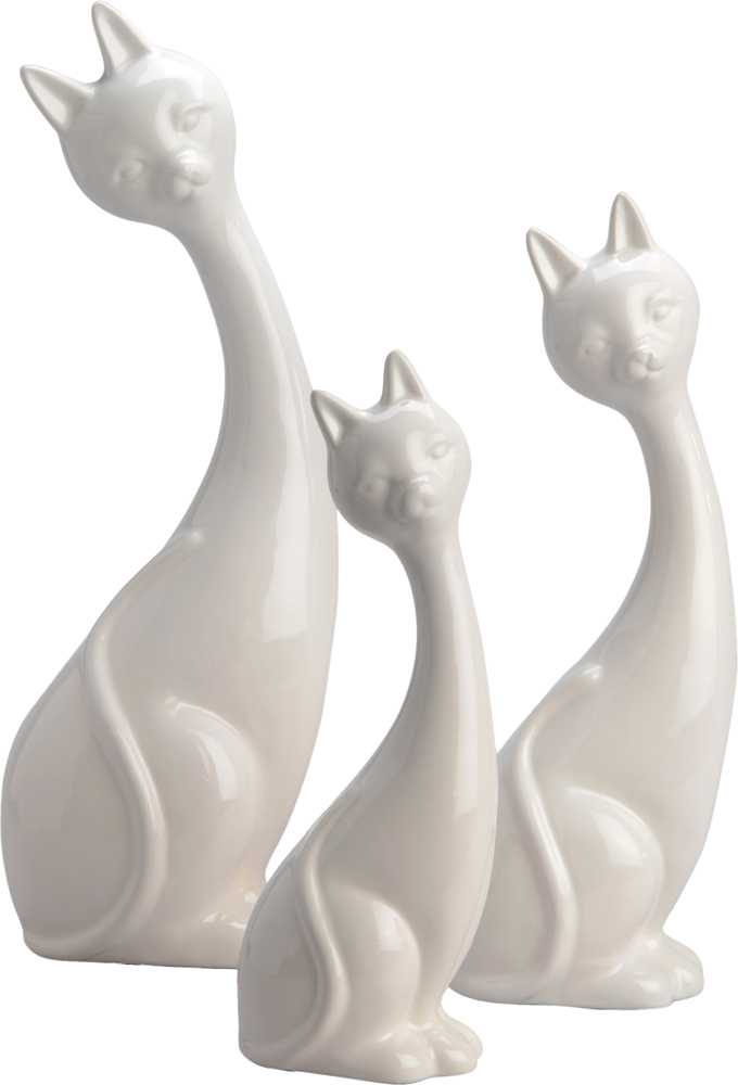 Chats blancs en céramique (Lot de 3)