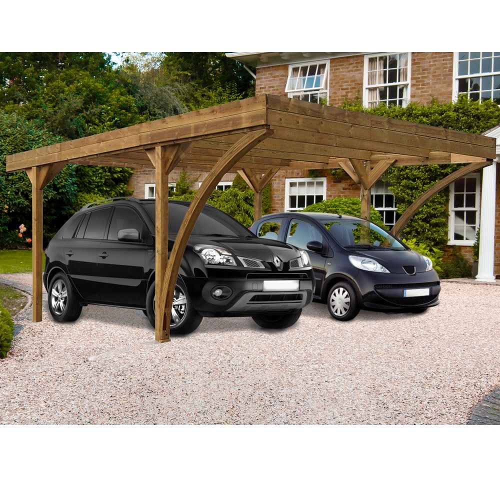 Carport bois traité Double Harold : 2 voitures - 30,86 m²