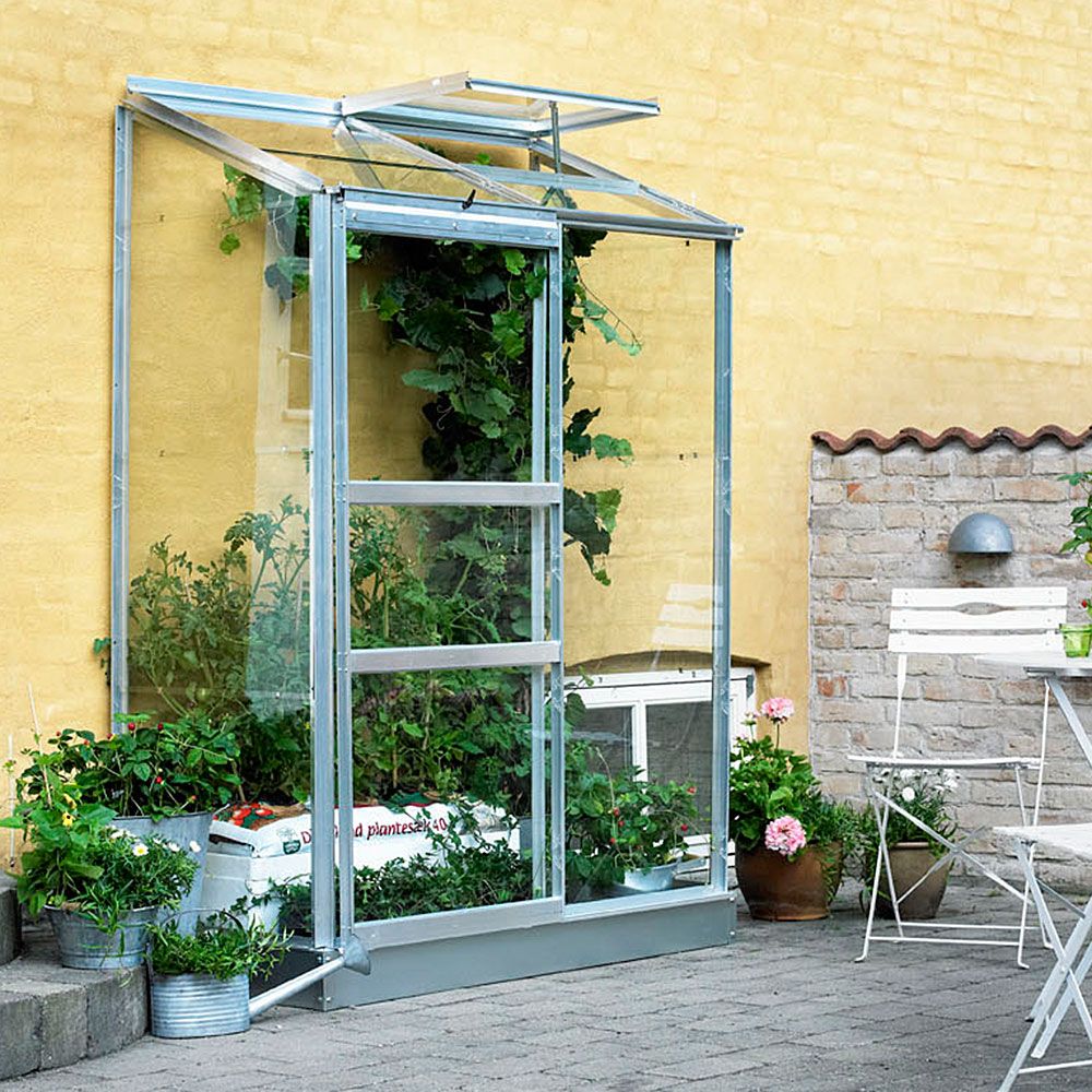 Serre adossée en verre horticole Altan aluminium 0.90 m² + embase - Halls