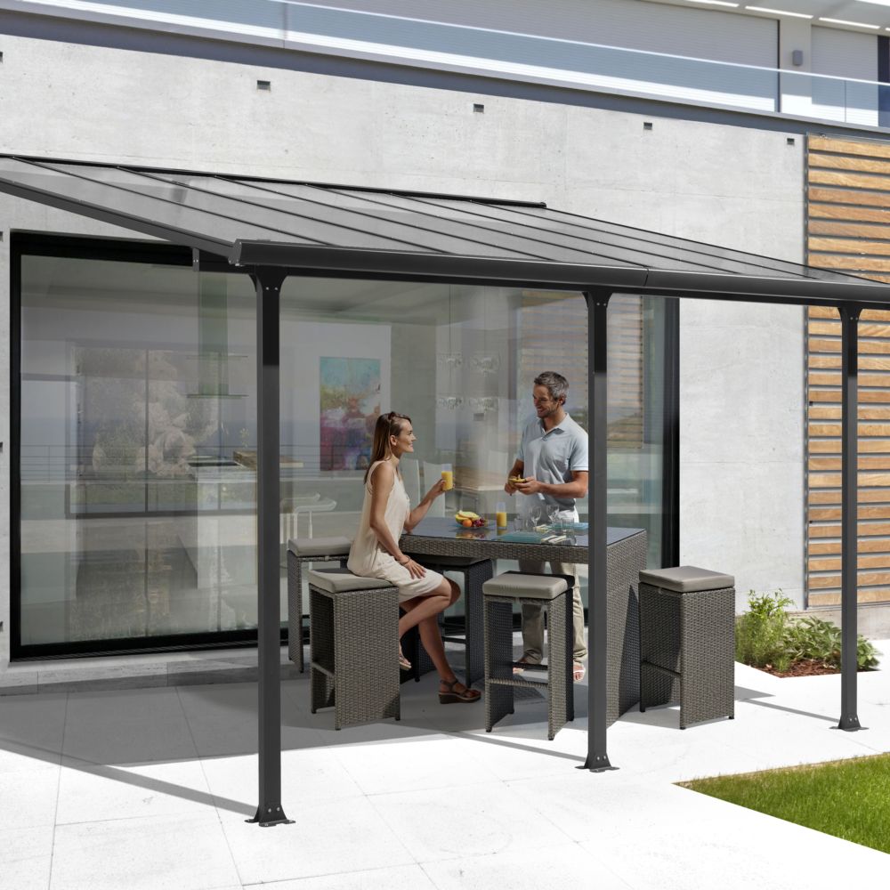 Tonnelle adossée aluminium et toit en polycarbonate 3 x 5 M