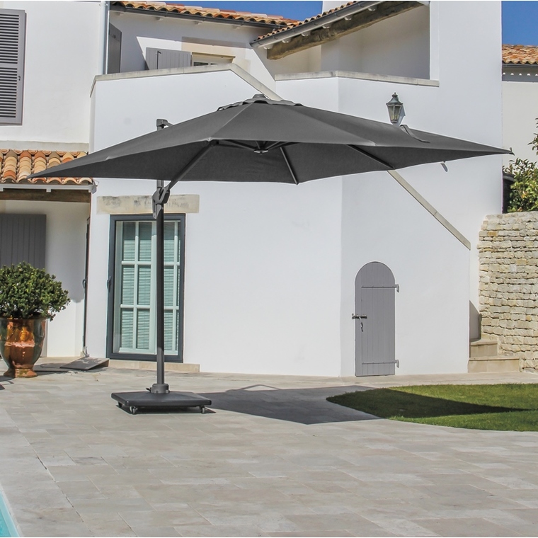 Parasol déporté rotating carré gris 400 x 400 cm