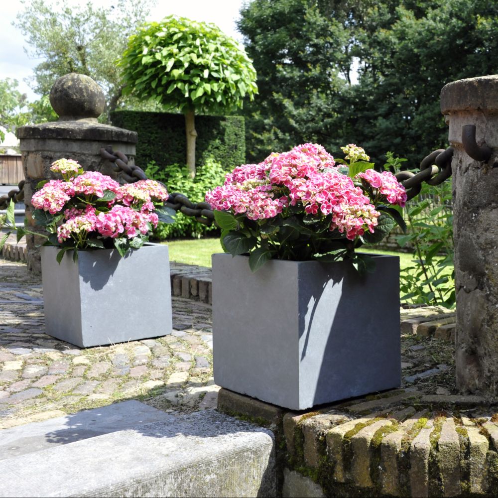 Bac à fleurs en fibre de terre Cubi L28 H28 cm gris