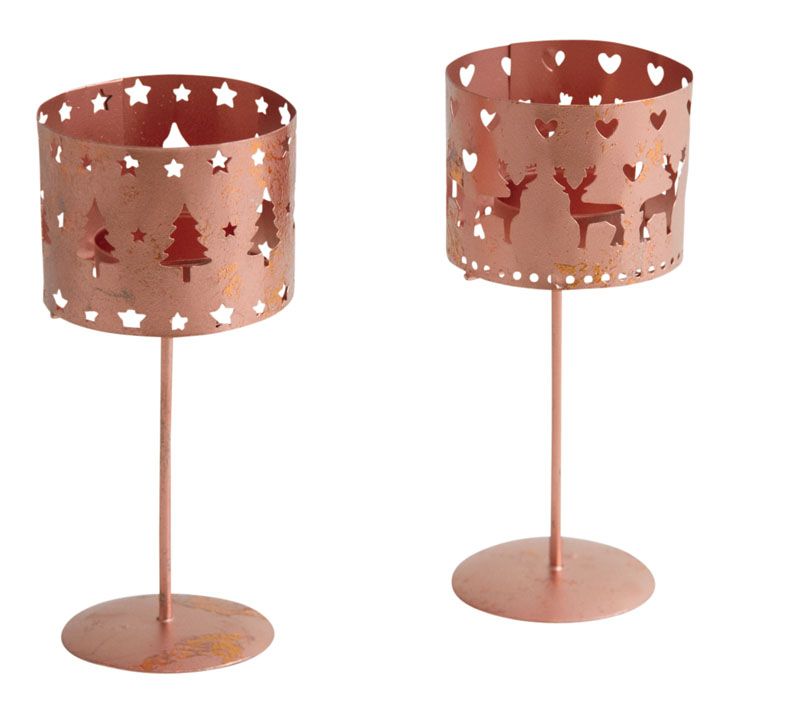Photophore de Noël sur pied en métal cuivré (Lot de 2)
