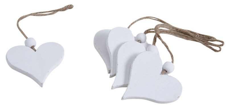 Coeurs à suspendre en bois blanchi (Lot de 5)