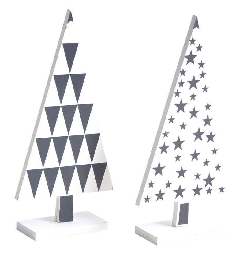 Sapin en bois laqué à motifs (Lot de 2)