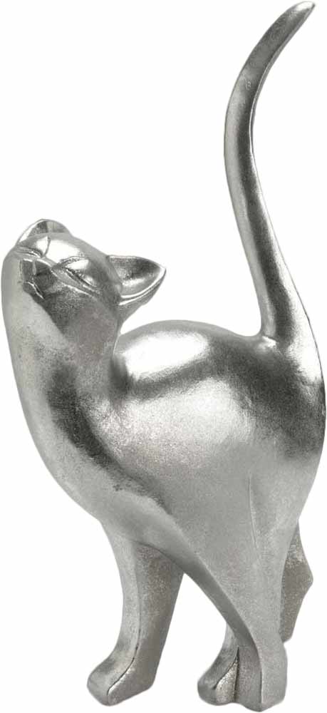 Statuette chat argent en résine