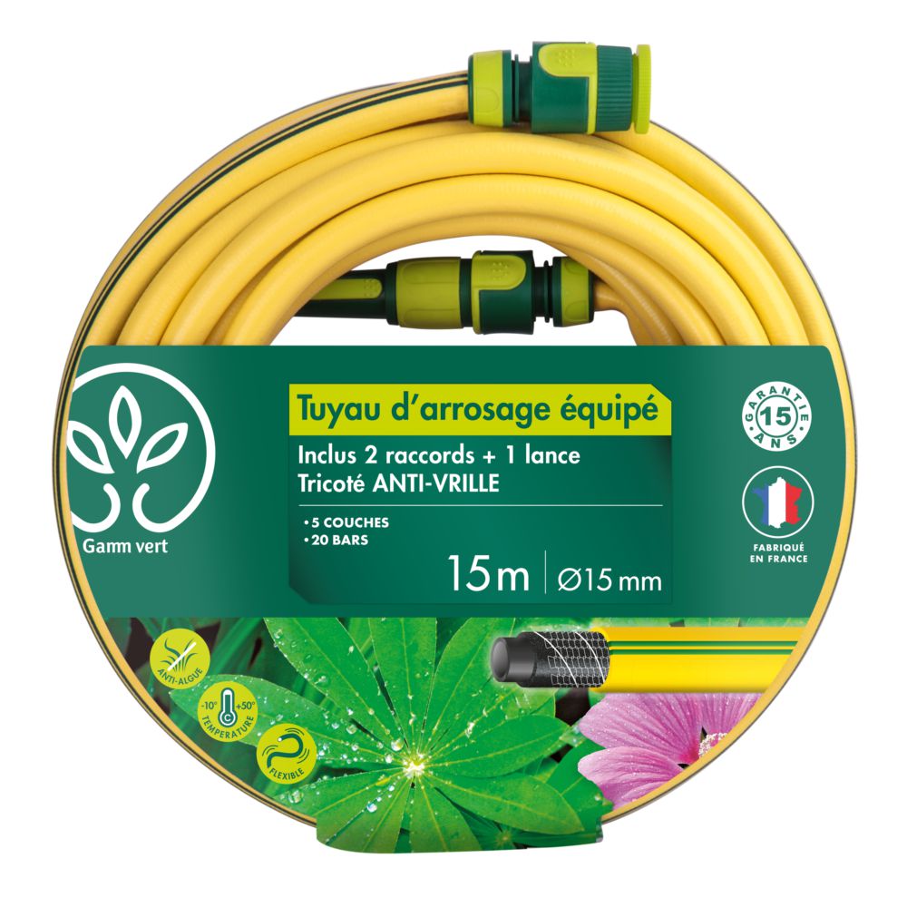 Tuyau d'arrosage anti-vrille D15 mm x L15 m - Gamm vert