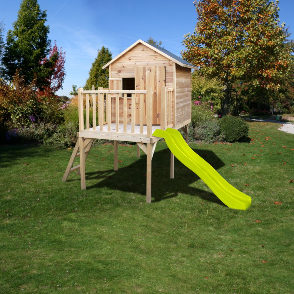 Maisonnette enfant bois sur pilotis avec toboggan - Charlotte