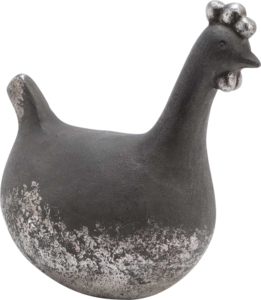 Poule en terracotta grise argentée