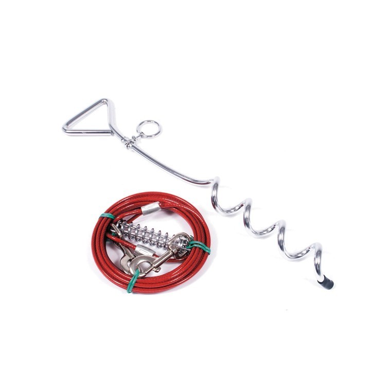 Kit piquet d'attache chien + câble 3 m