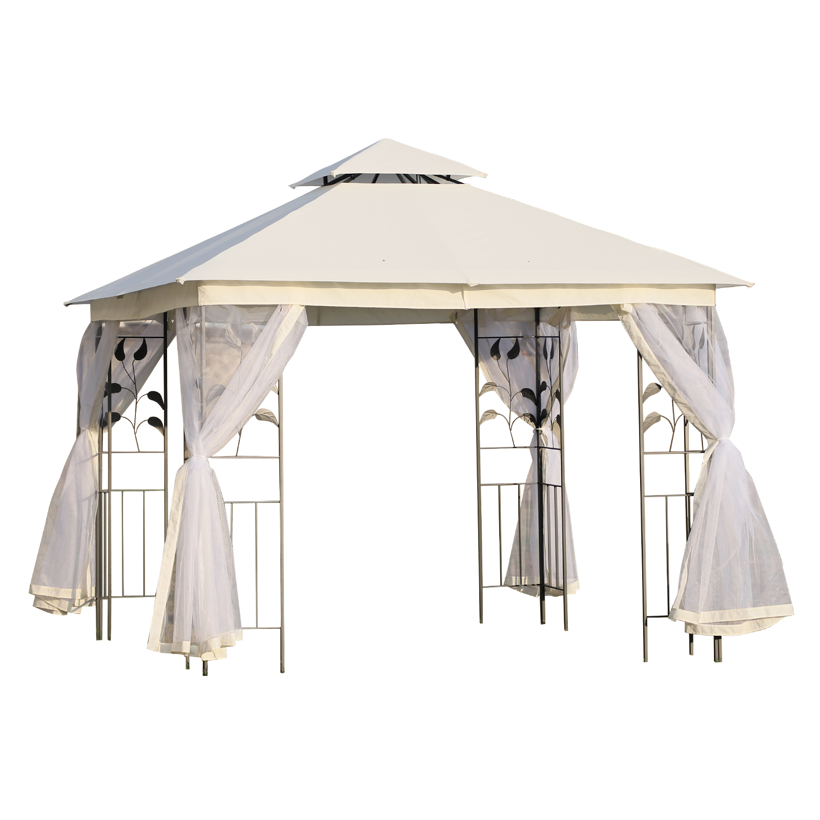 Outsunny Tonnelle barnum style colonial double toit toiles moustiquaires amovibles 3L x 3l x 2,65H m beige
