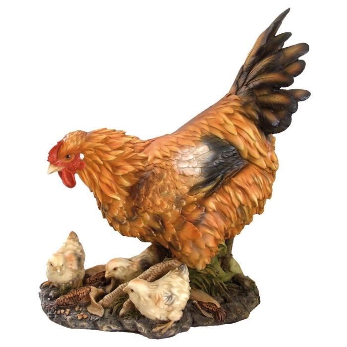 HOMEA Poule et poussin - 22x36x41cm - Jaune