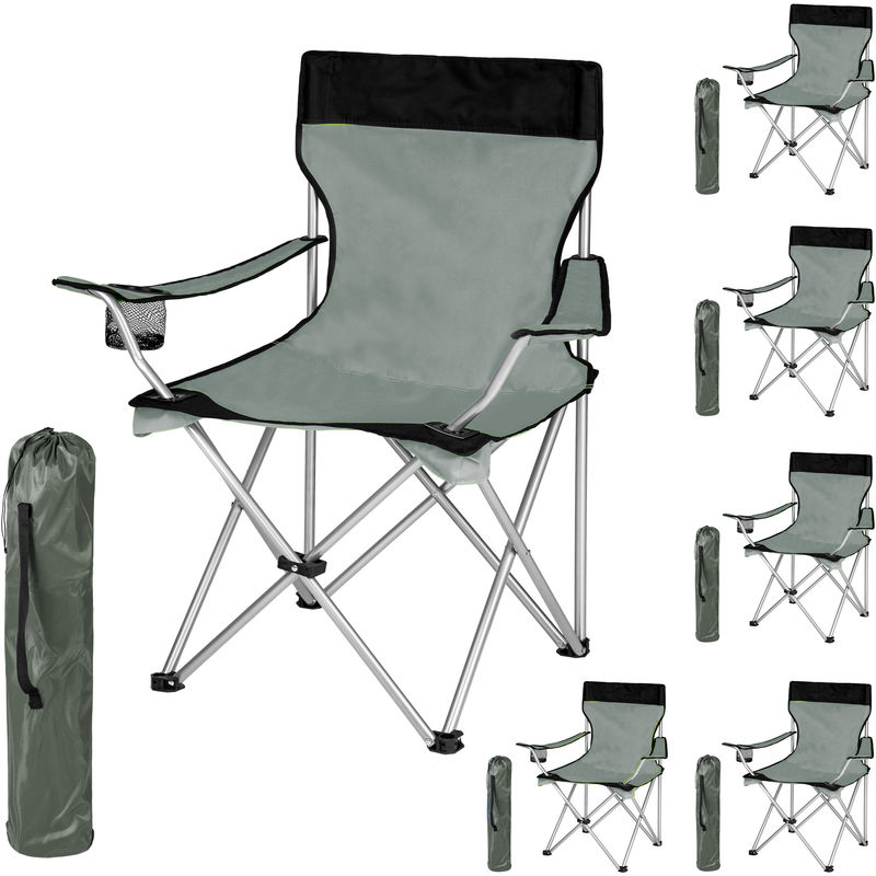 6 Chaises de Camping Pliables avec Porte Boisson et Housse Sac de transport Gris Noir - TECTAKE 6 Chaises de Camping Pliables avec Porte Boisson et Housse Sac de transport Gris Noir - TECTAKE
