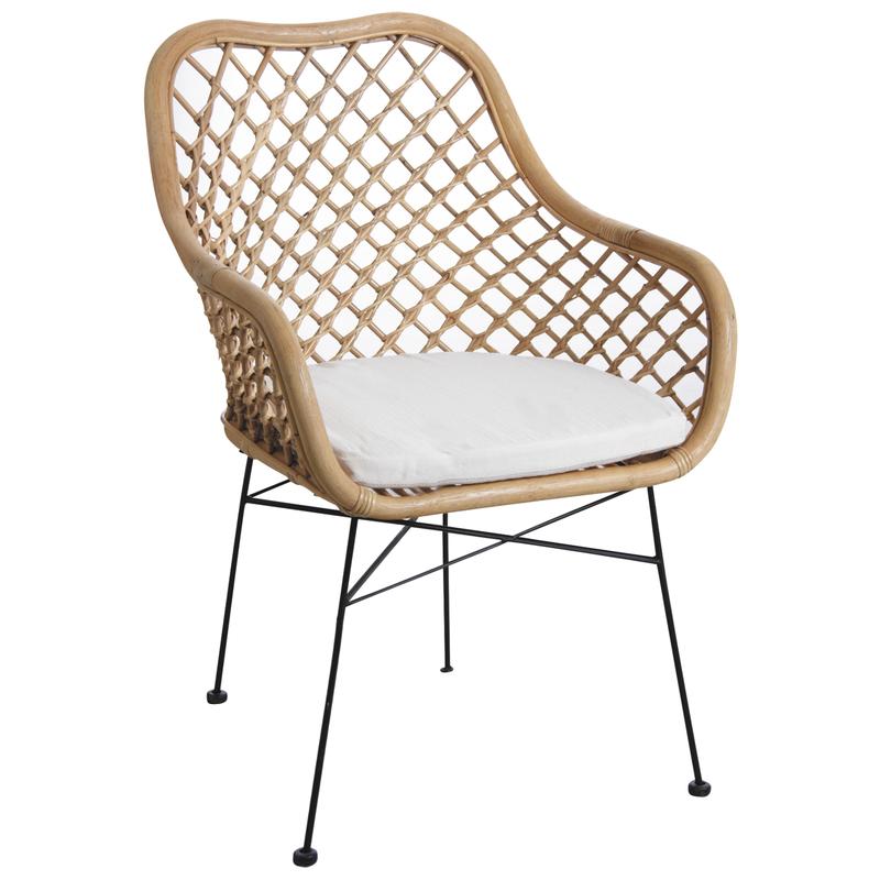 Fauteuil en rotin naturel et métal