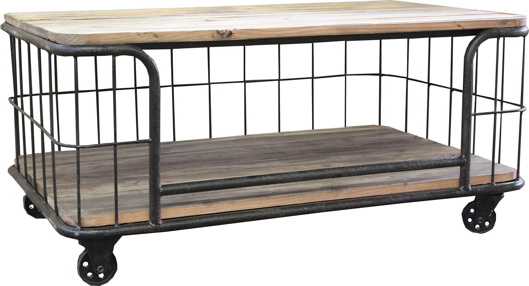 Table basse métal et bois sour roulettes