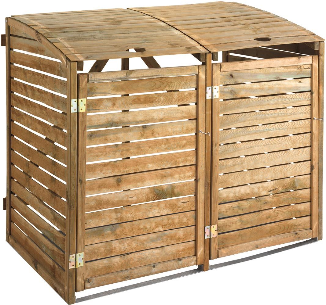 Double cache-poubelles en bois traité