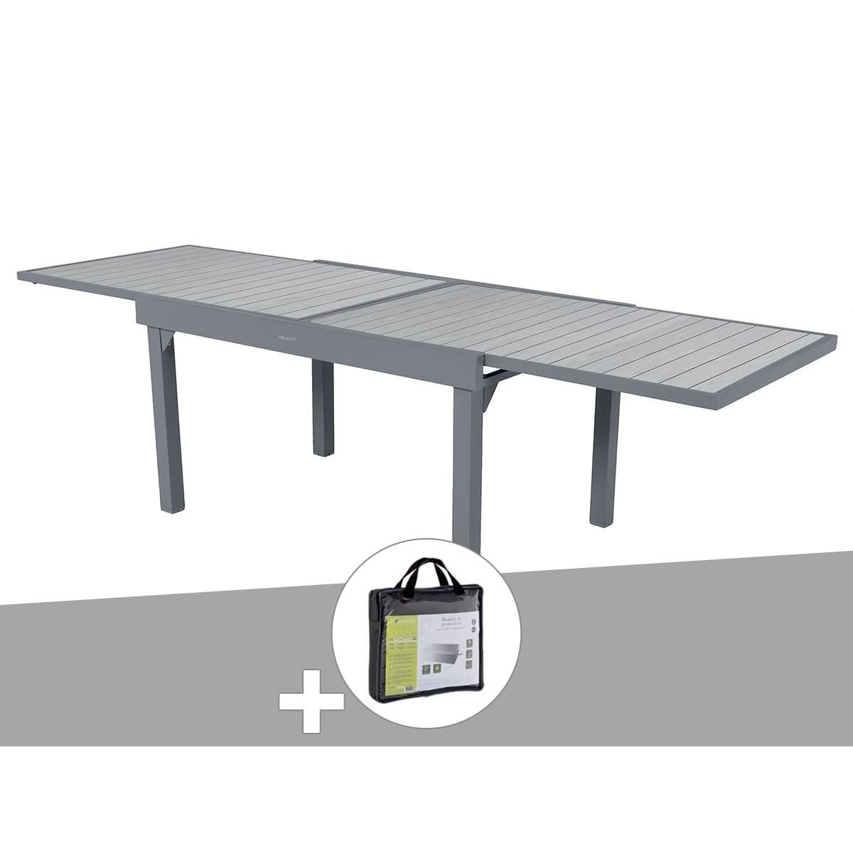 Table extensible rectangulaire alu Piazza 6/10 places Gris Basalte avec housse de protection