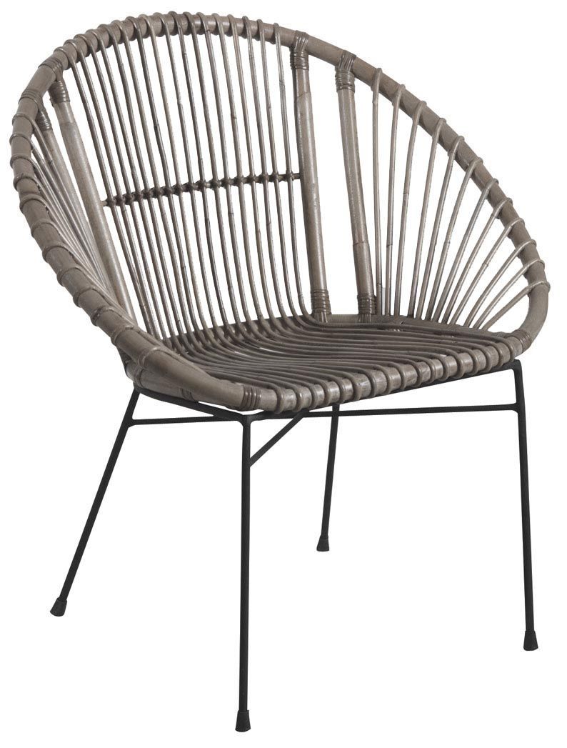 Fauteuil rond en rotin gris et métal