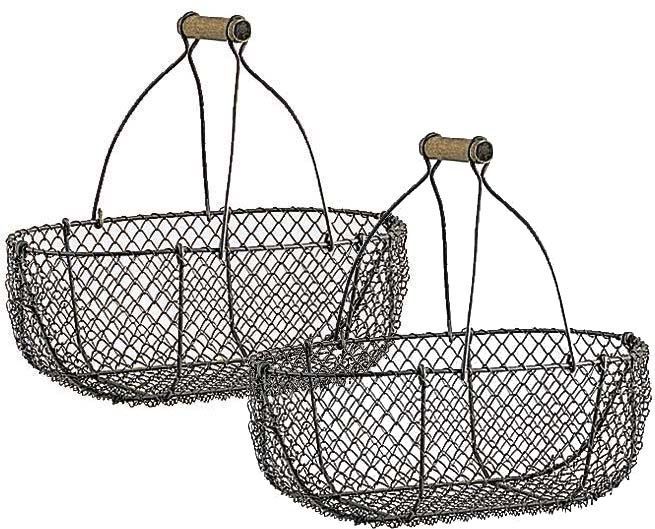 Paniers en grillage vieilli et bois (Lot de 2)