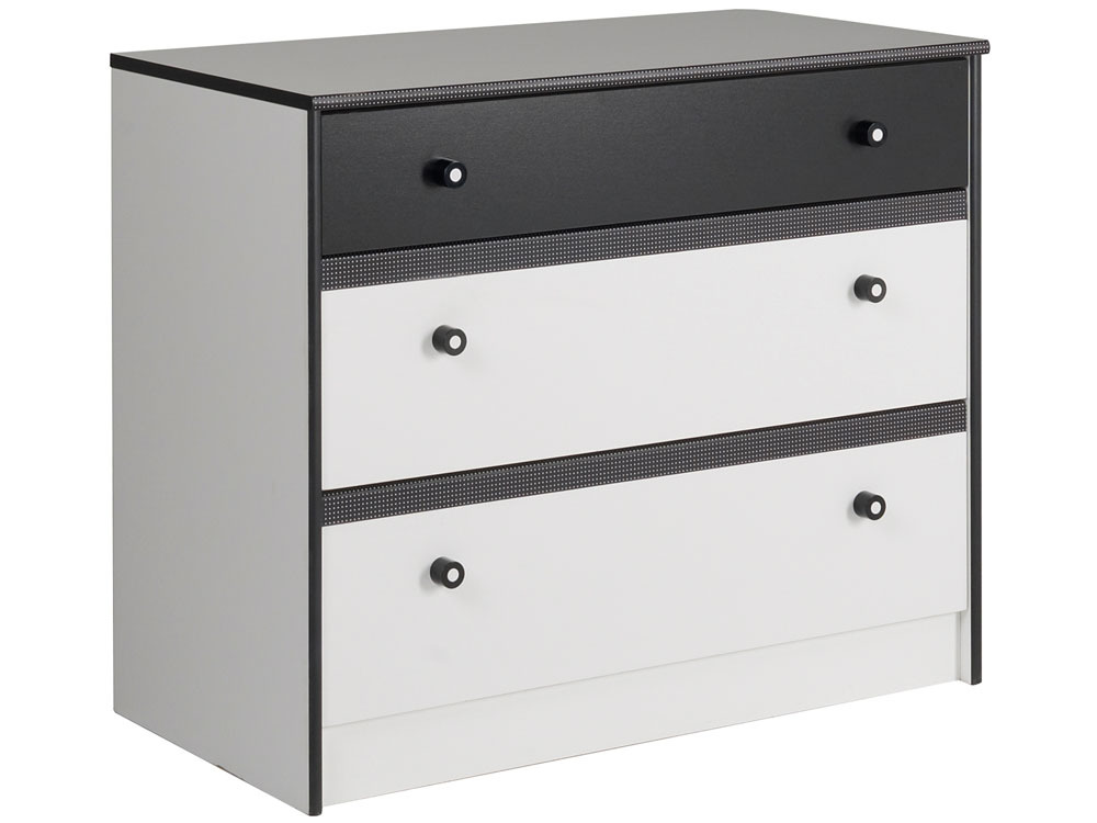 Commode Charlotte - 3 tiroirs - Blanc Megève/noir