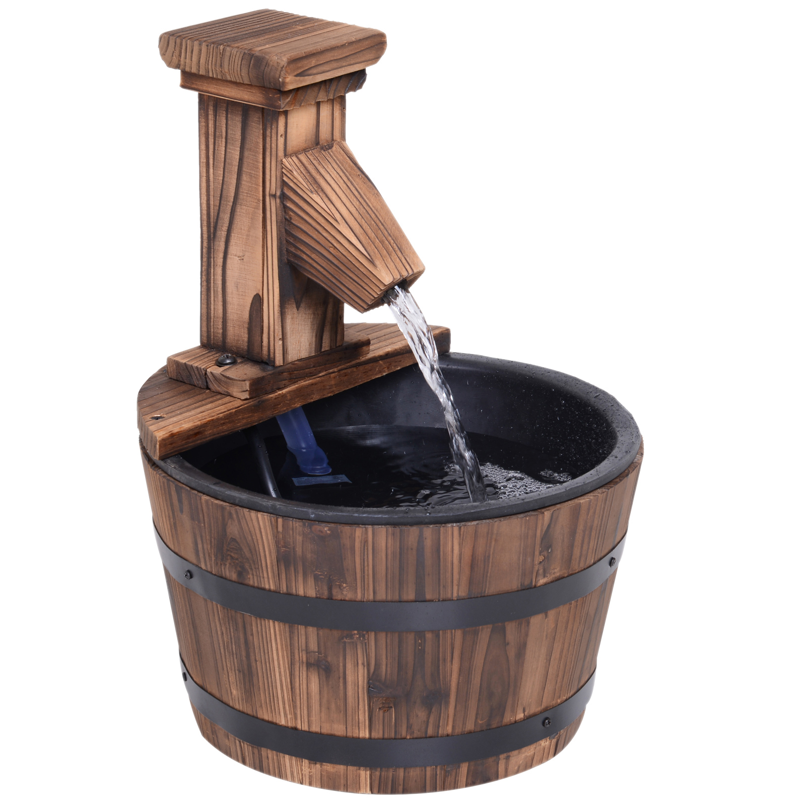 Outsunny Fontaine de jardin tonneau pompe à eau submersible incluse Ø 27 x 37H cm bois de pin marron