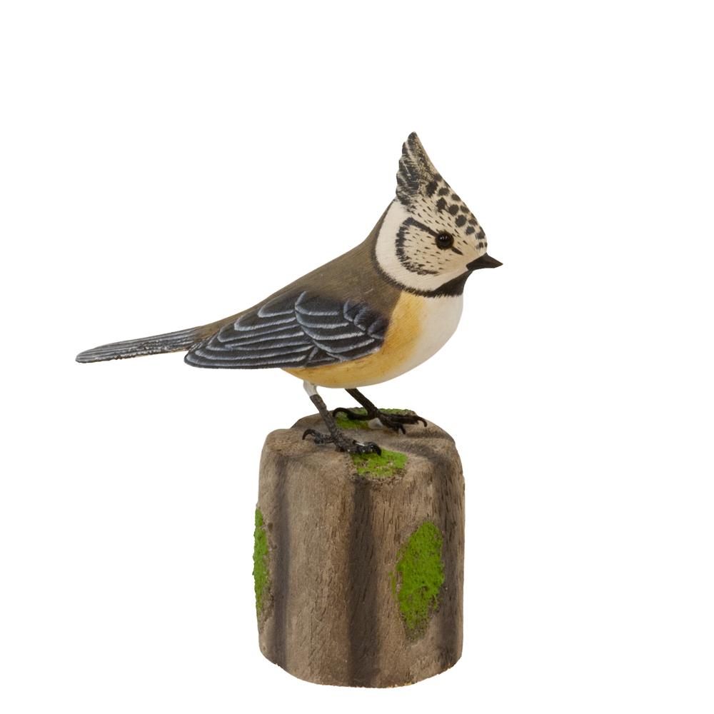 Mésange huppée en bois découpé