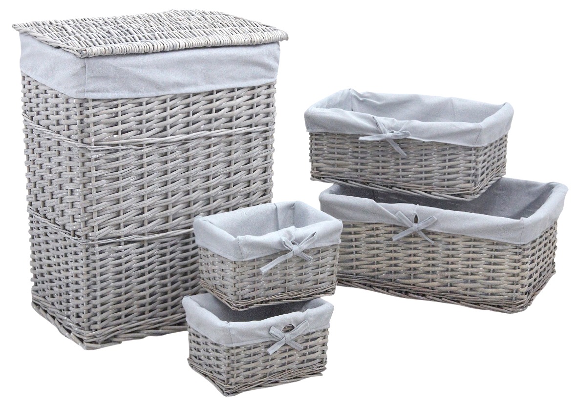 Panier à linge avec corbeilles en éclisse grise (Lot de 5)