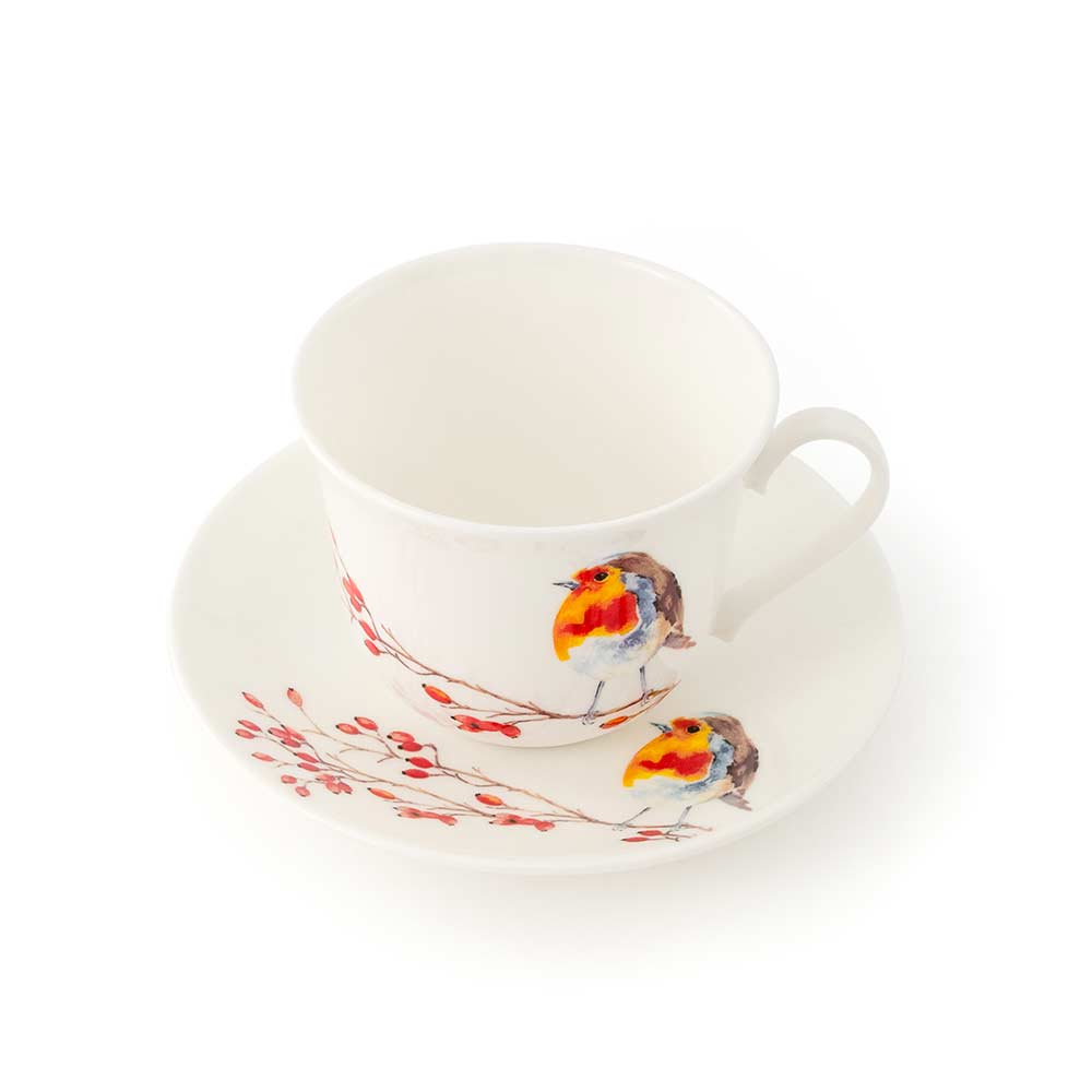 Tasse avec soucoupe rouge-gorge Roy Kirkham