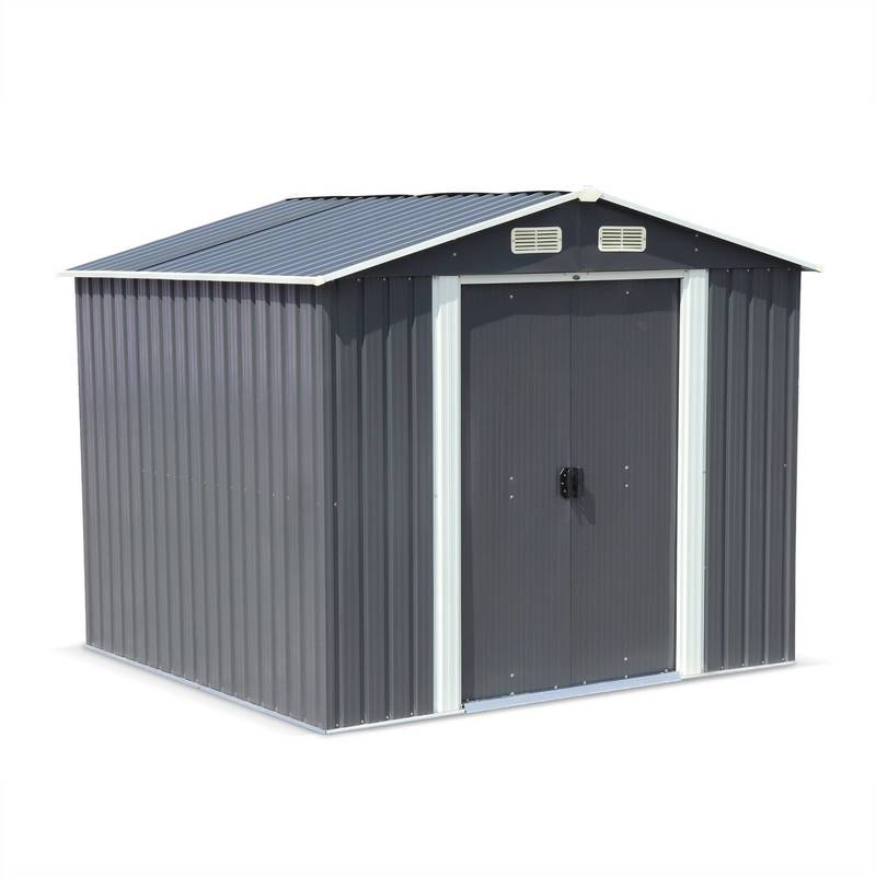 Abri de jardin en métal - ARTOIS 5m² anthracite - Cabane à outils avec deux grandes portes coulissantes, kit de fixation sol - ALICE'S GARDEN