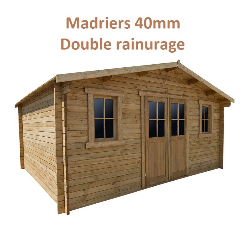 Abri en bois massif 19,8m² PLUS 40mm traité teinté marron Gardy Shelter Abri en bois massif 19,8m² PLUS 40mm traité teinté marron Gardy Shelter