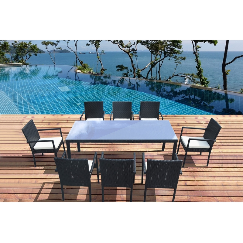 Atlas 8 : table de jardin 8 personnes + 8 chaises en résine tressée noire poly rottin - CONCEPT-USINE Atlas 8 : table de jardin 8 personnes + 8 chaises en résine tressée noire poly rottin - CONCEPT-USINE