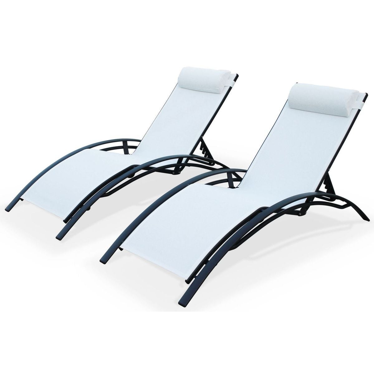Duo de bains de soleil en aluminium et textilène Louisa