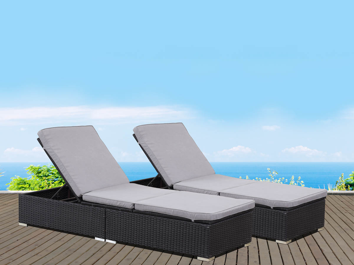 Bain de soleil coffre en résine tressée Bali - Atlanta - Noir - Lot de 2