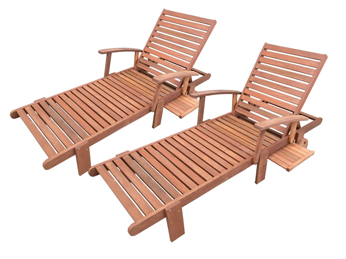 Bain de soleil pliant en bois exotique Tokyo - Maple - Marron clair - Lot de 2