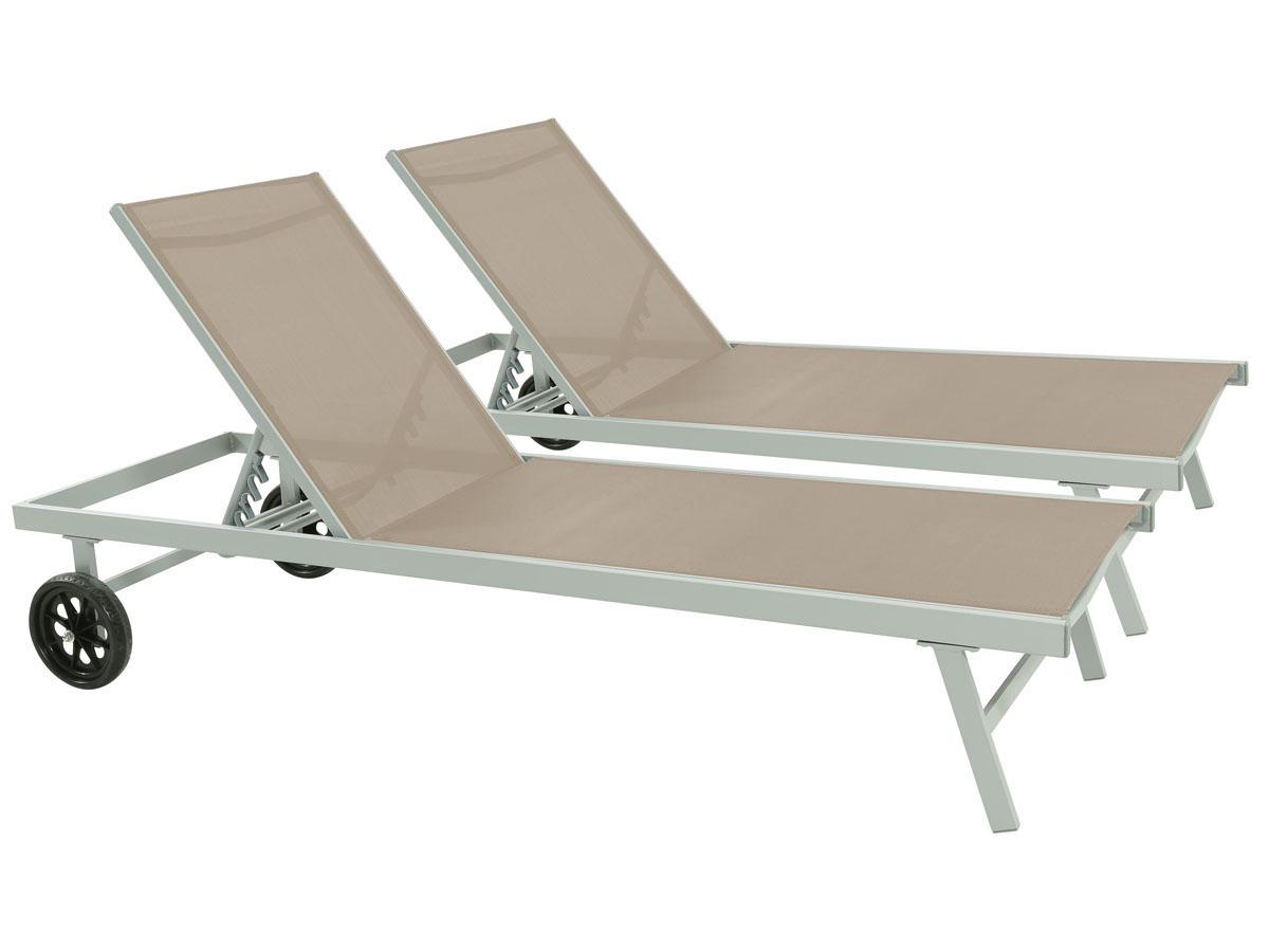 Bain de soleil en aluminium et textilène Bella - Phoenix - Taupe - Lot de 2