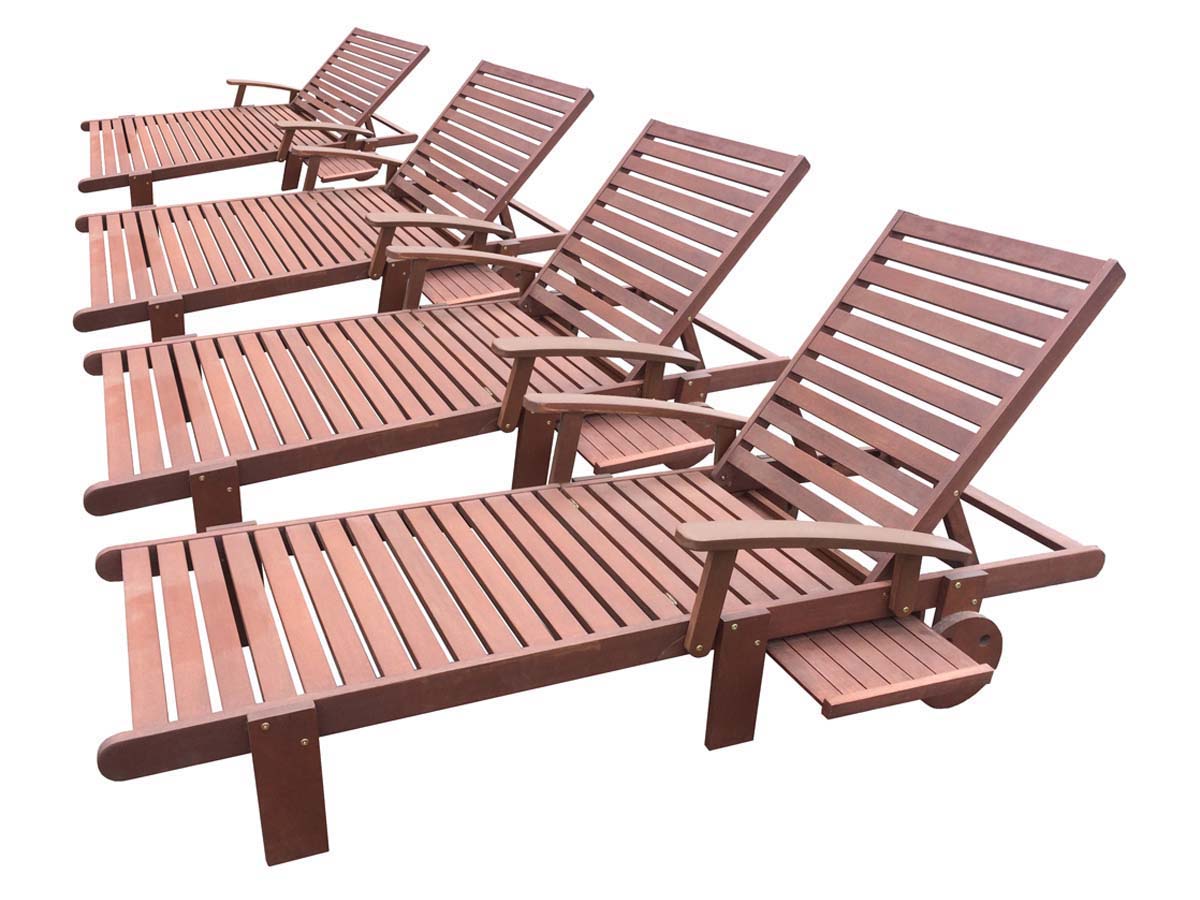 Bain de soleil pliant en bois exotique Tokyo - Mohogany - Marron acajou - Lot de 4