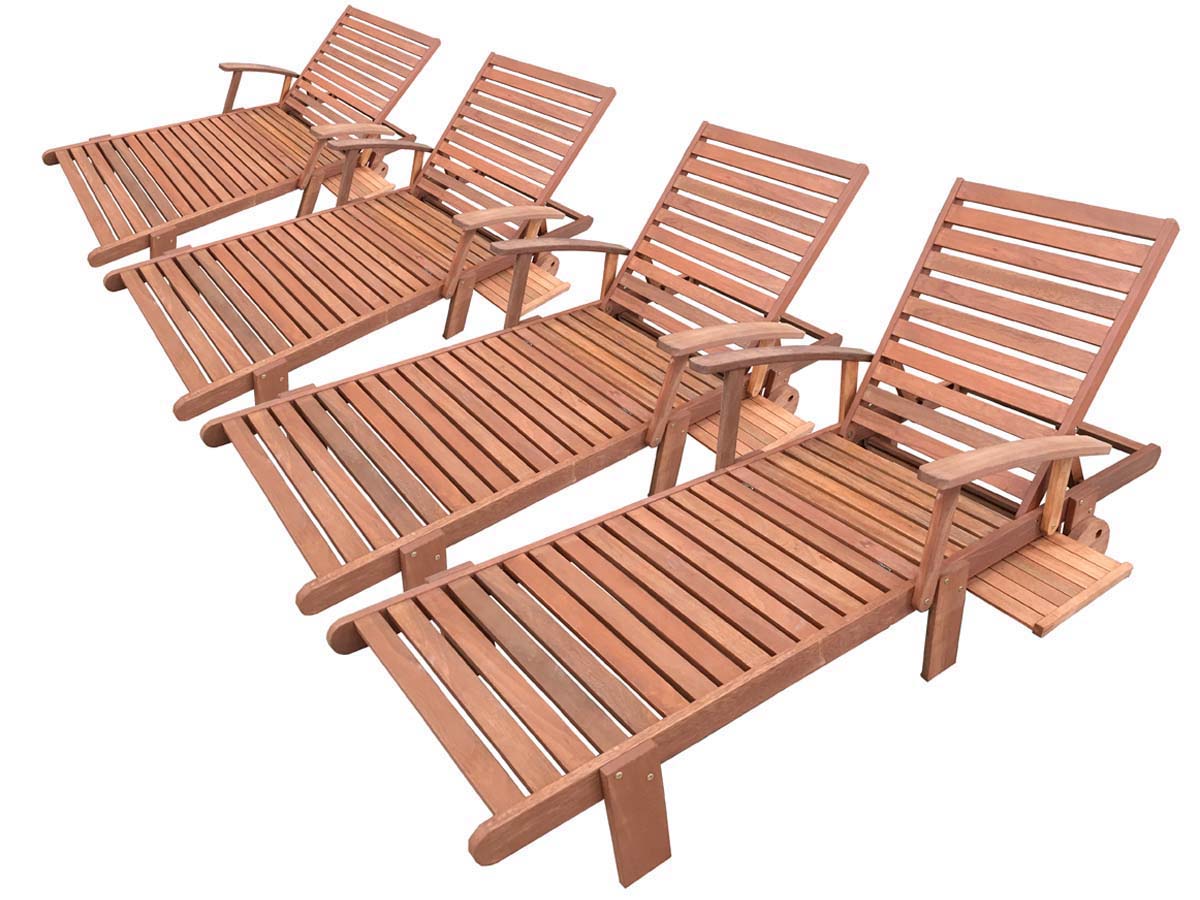 Bain de soleil pliant en bois exotique Tokyo - Maple - Marron clair - Lot de 4