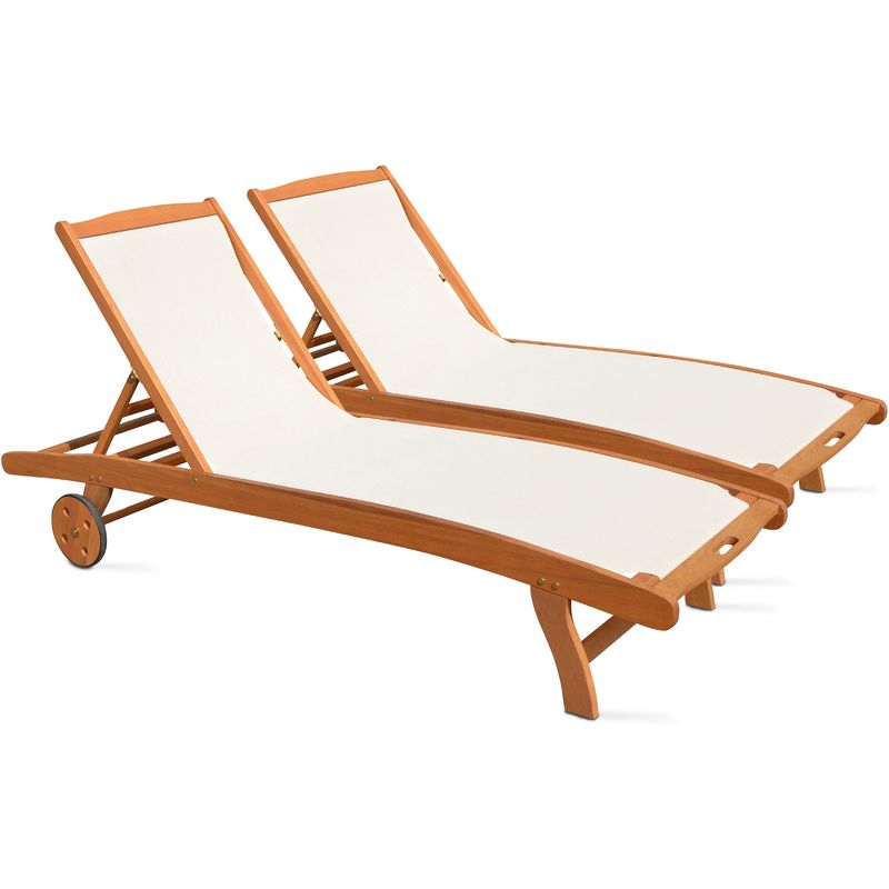 Bain de soleil en bois et textilène Sable - OVIALA