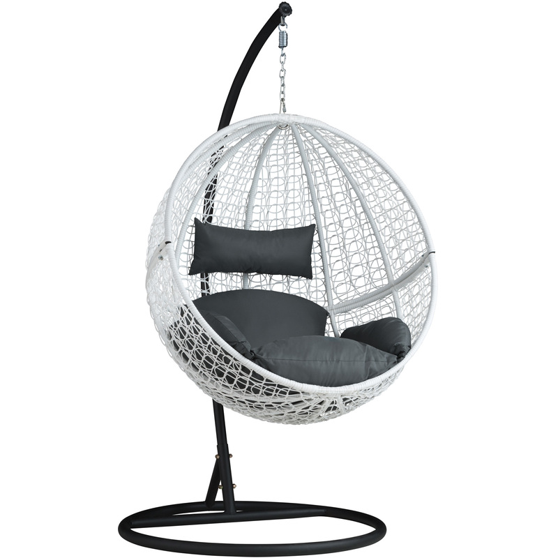 Balancelle de Jardin sur Pied, Hamac, Fauteuil Suspendue en Résine Tressée Poly Rotin Structure ACIER Blanc + Coussins - TECTAKE