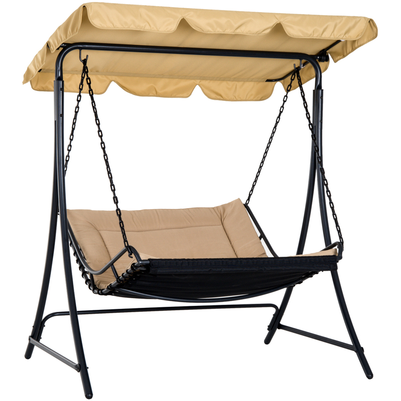 Balancelle hamac de jardin 2 places grand confort inclinaison toit réglable 1,6L x 1,17l x 1,73H m métal époxy noir polyester beige 72YL - OUTSUNNY Balancelle hamac de jardin 2 places grand confort inclinaison toit réglable 1,6L x 1,17l x 1,73H m métal époxy noir polyester beige 72YL - OUTSUNNY