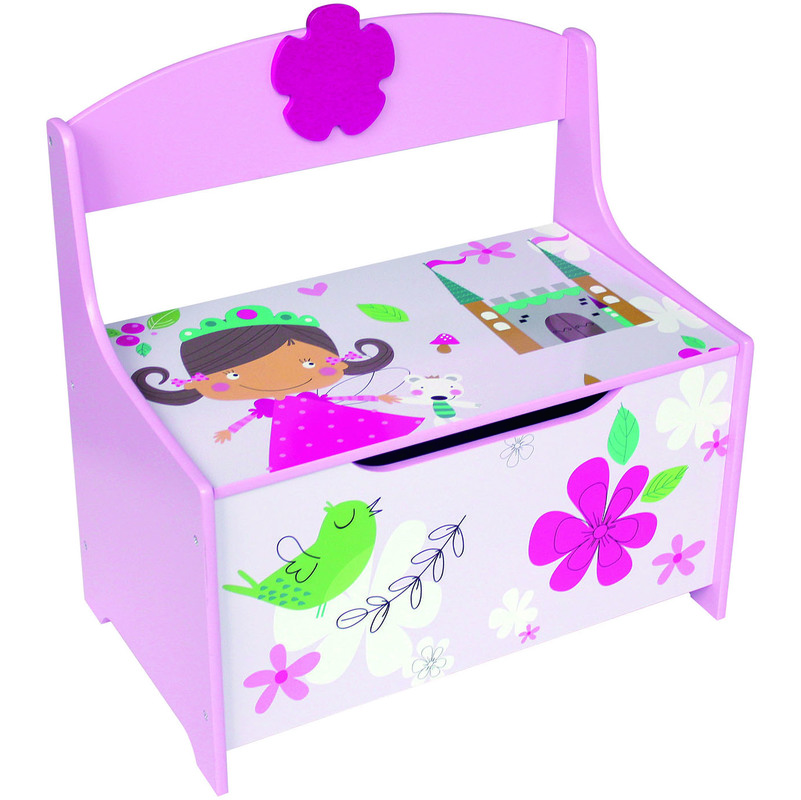 Banc Coffre à jouets Motif Girly, L 60 x P 35 x H 59 cm - PEGANE