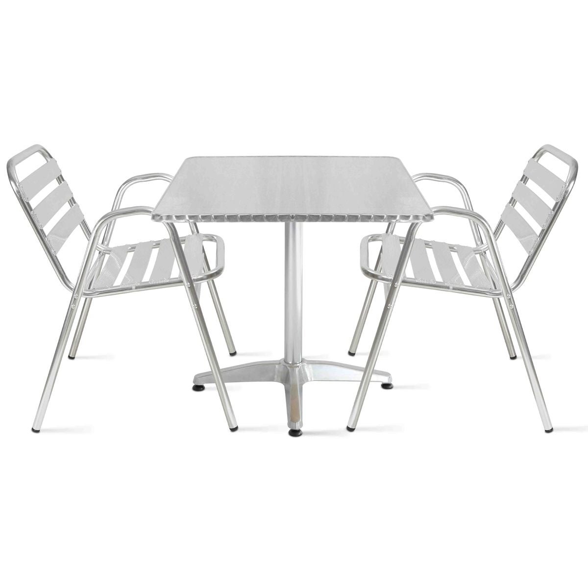 Table de jardin bistrot carrée aluminium et 2 fauteuils
