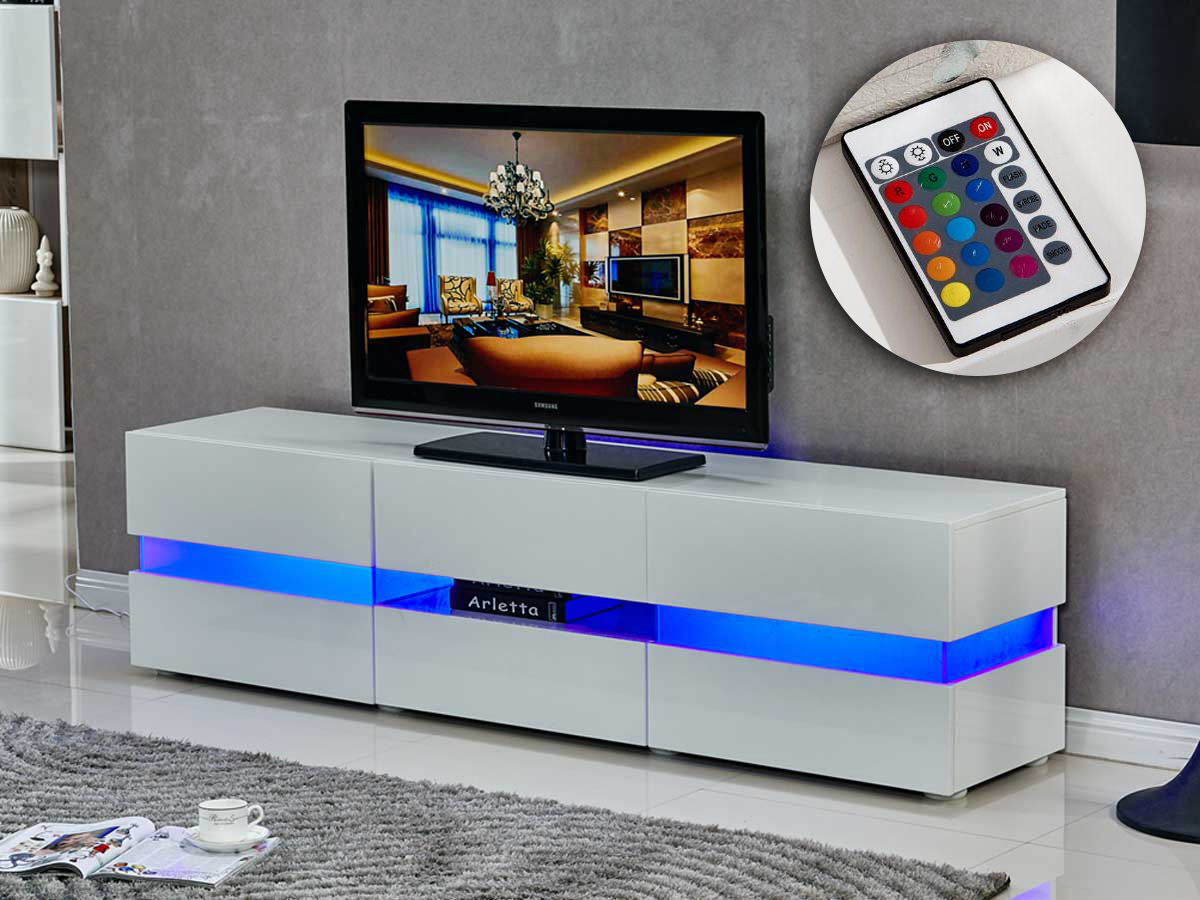 Meuble TV LED Vida' - 177 x 39 x 45 cm - Blanc laqué